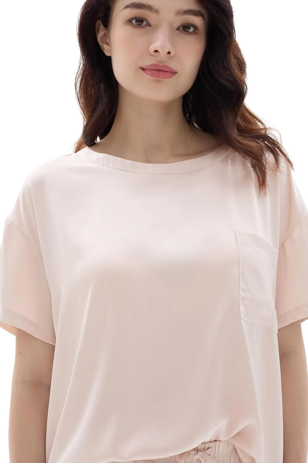 Joyaria Womens Cooling Silk/Satin Pajamas Set Short Sleeve Top with Long Pant Pjs