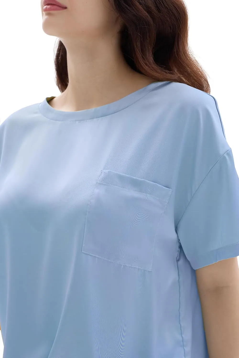 Joyaria Womens Cooling Silk/Satin Pajamas Set Short Sleeve Top with Long Pant Pjs