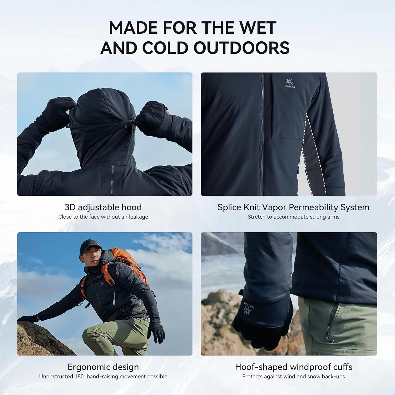 KAILAS Men's Puffer Winter Down Jacket Hooded Packable Lightweight Coat Windproof Jacket Hiking Ski Travel Primaloft Cotton