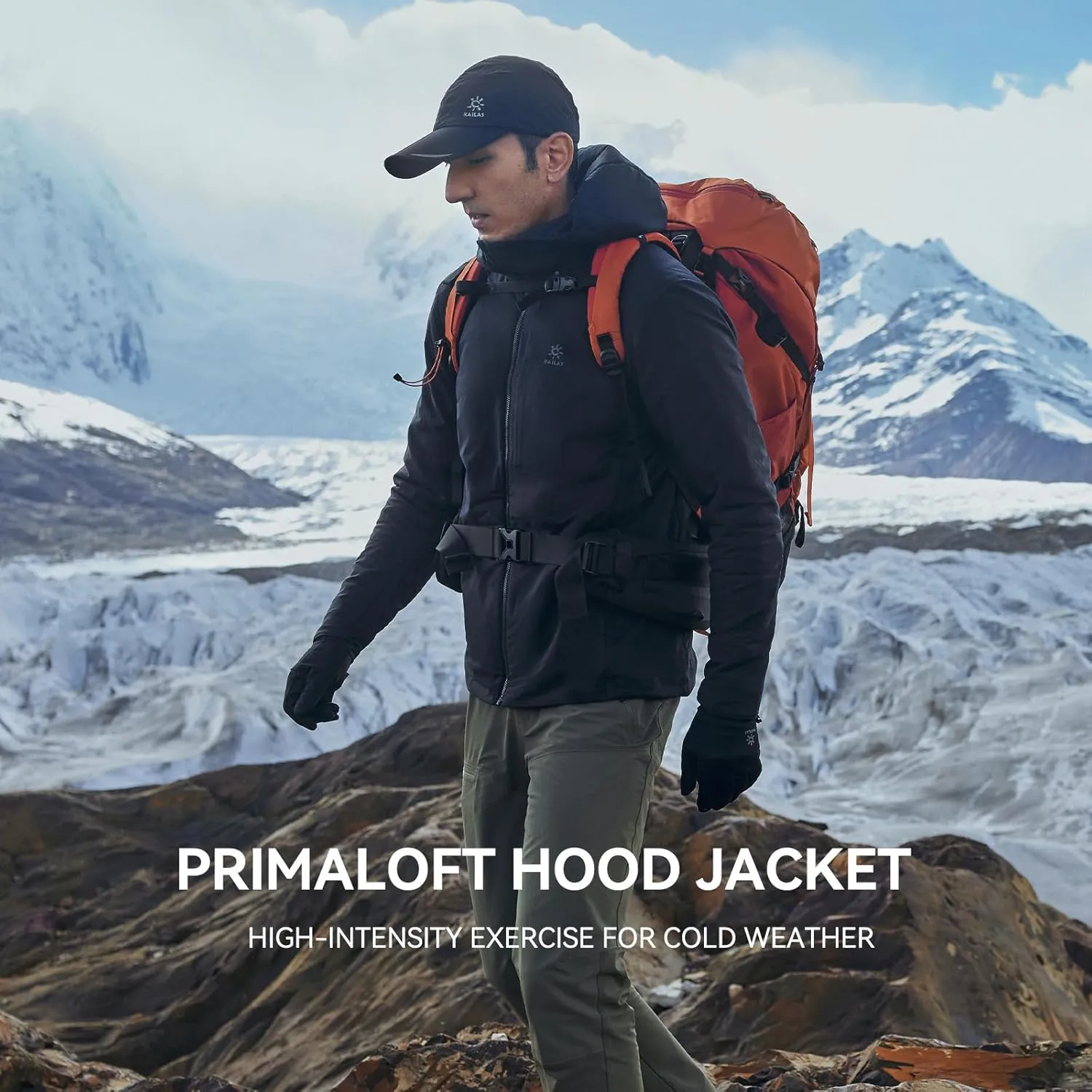 KAILAS Men's Puffer Winter Down Jacket Hooded Packable Lightweight Coat Windproof Jacket Hiking Ski Travel Primaloft Cotton