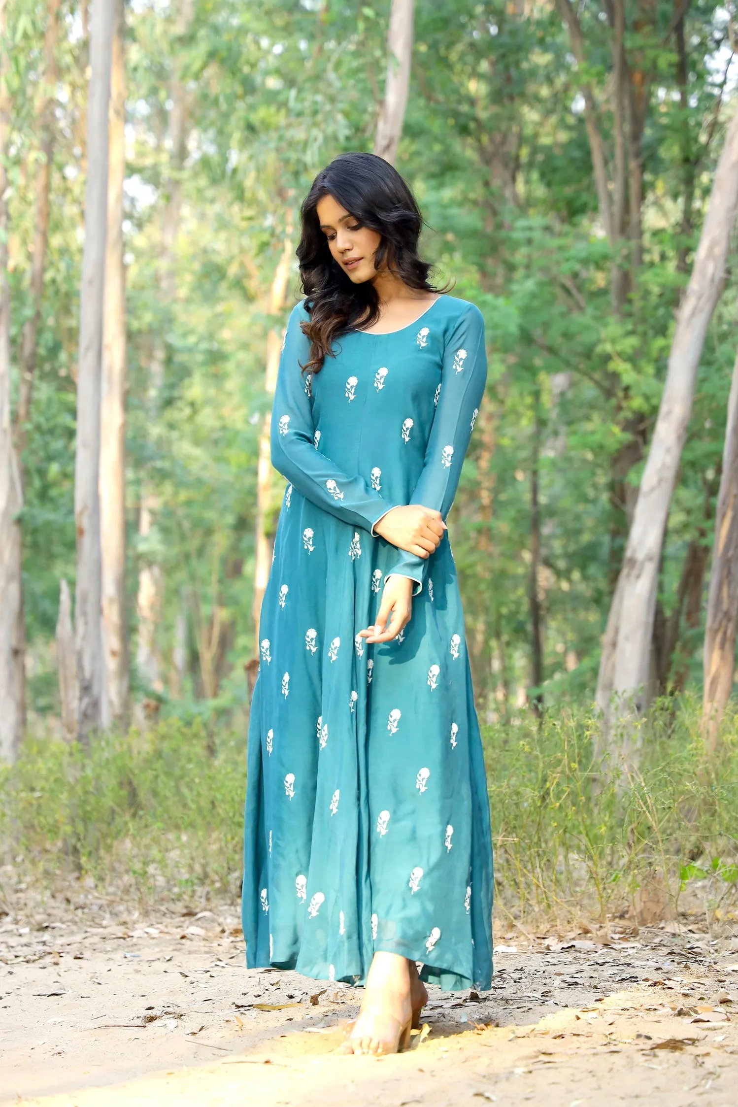 Kapraaha Sapphire Teal Anarkali Dress with Dupatta (Set of 2)