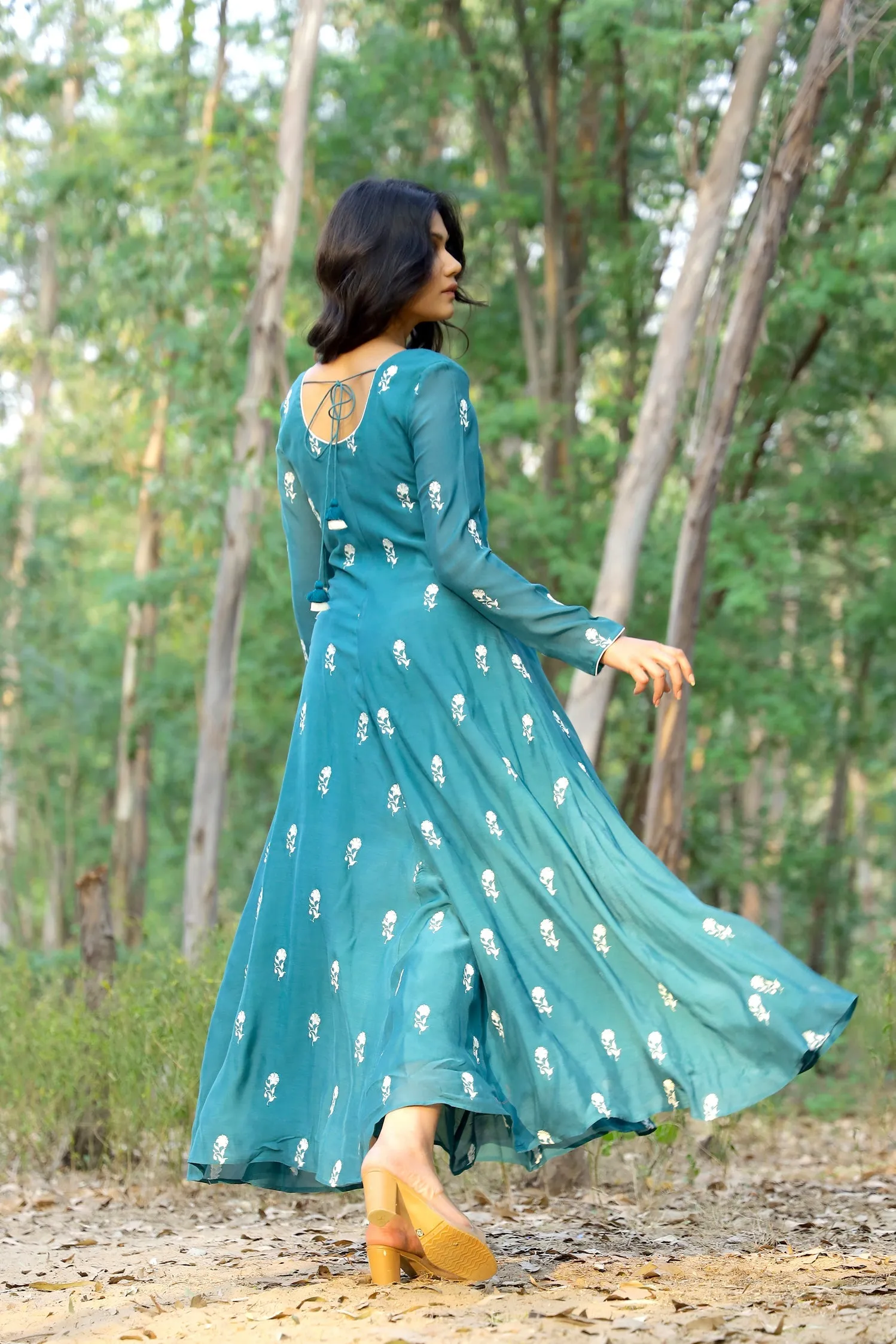 Kapraaha Sapphire Teal Anarkali Dress with Dupatta (Set of 2)