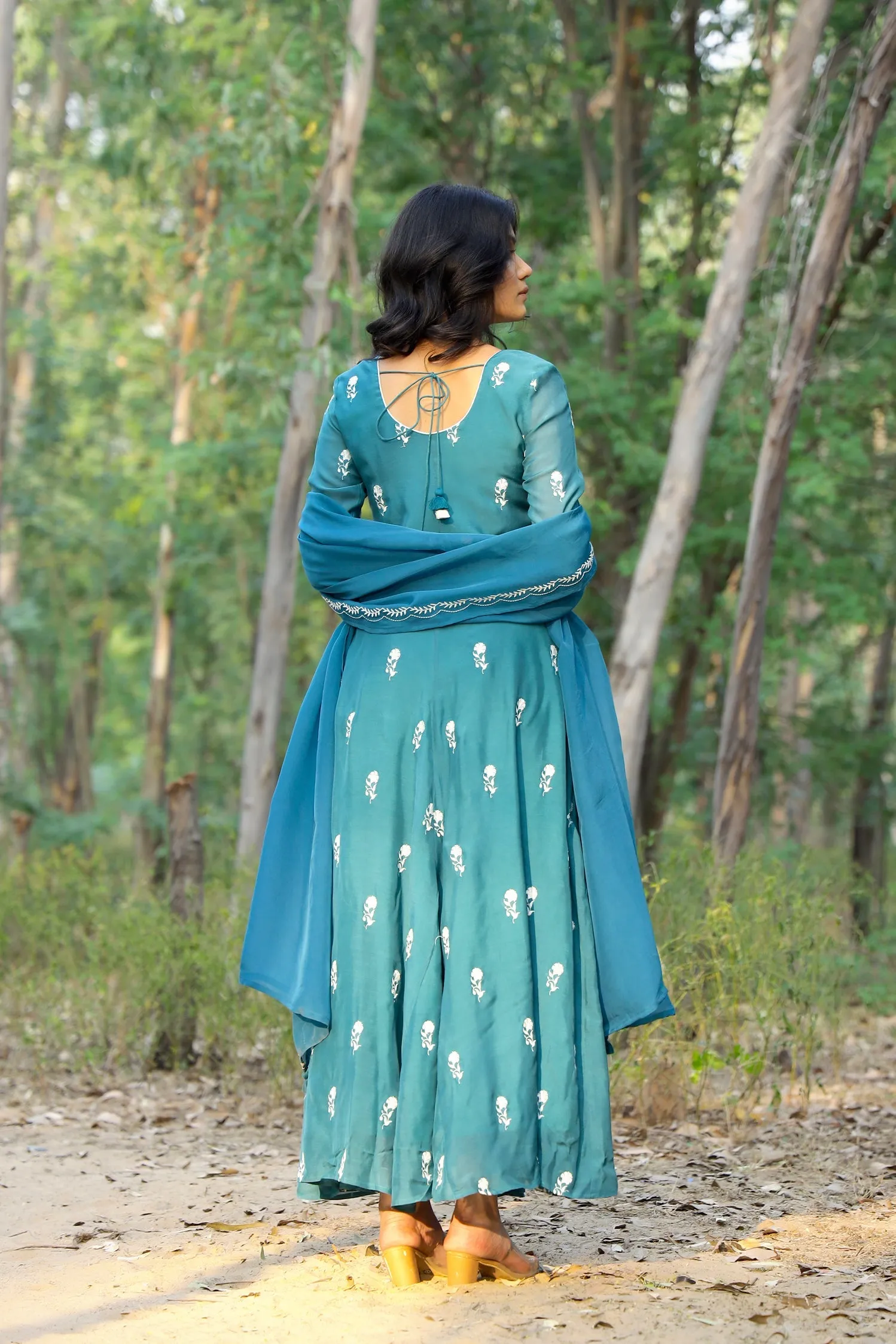 Kapraaha Sapphire Teal Anarkali Dress with Dupatta (Set of 2)