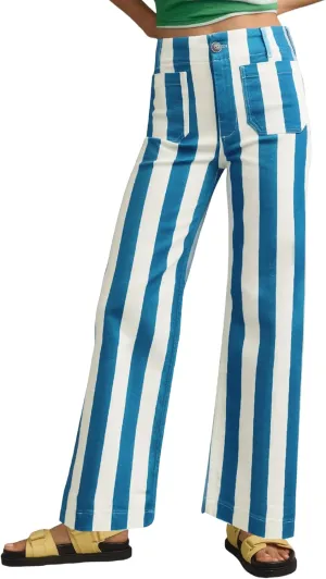 Kedera Women's Striped Pants Wide Leg Trousers Casual High Waisted Fun Pants Flare Jeans with Patched Pockets