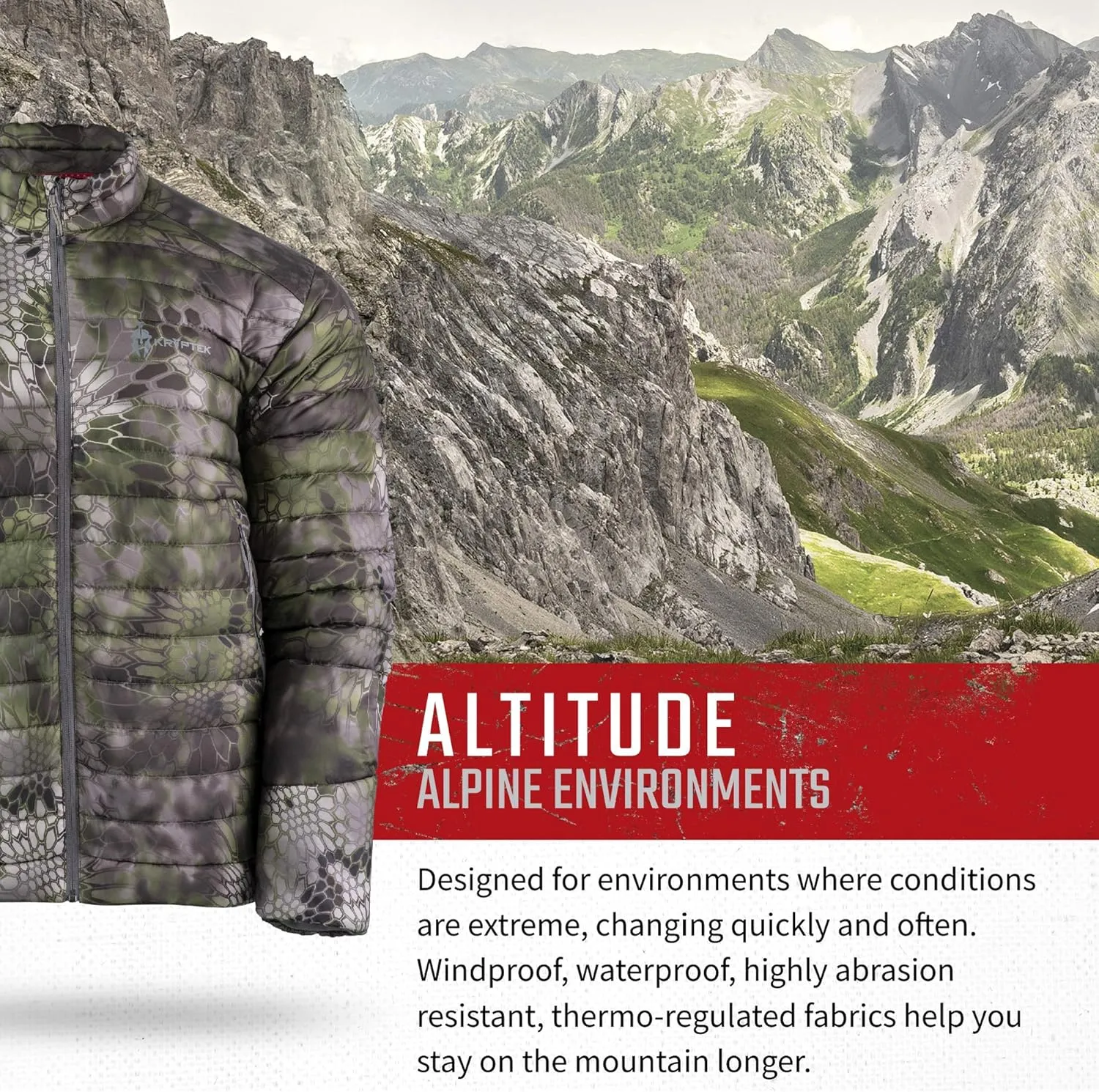 Kryptek Men's Ghar Jacket, Altitude Collection Featuring Insulated Goose Down and Primaloft Gold Blend
