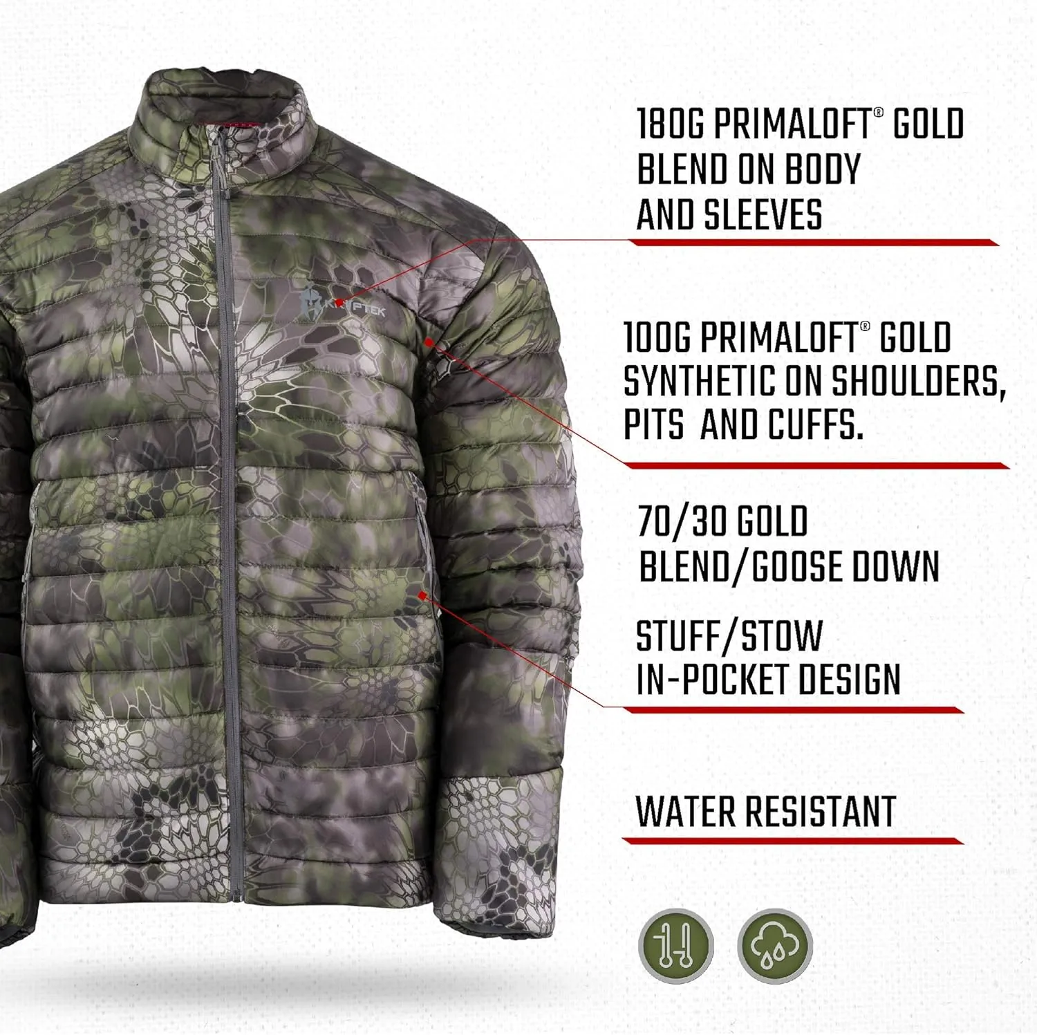 Kryptek Men's Ghar Jacket, Altitude Collection Featuring Insulated Goose Down and Primaloft Gold Blend