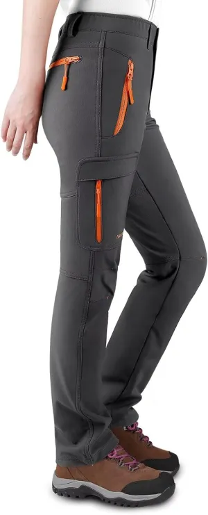KUTOOK Women's Thermal Softshell Hiking Pants Windproof Polar Fleece Lined Cargo Pants for Winter Outdoor Sports