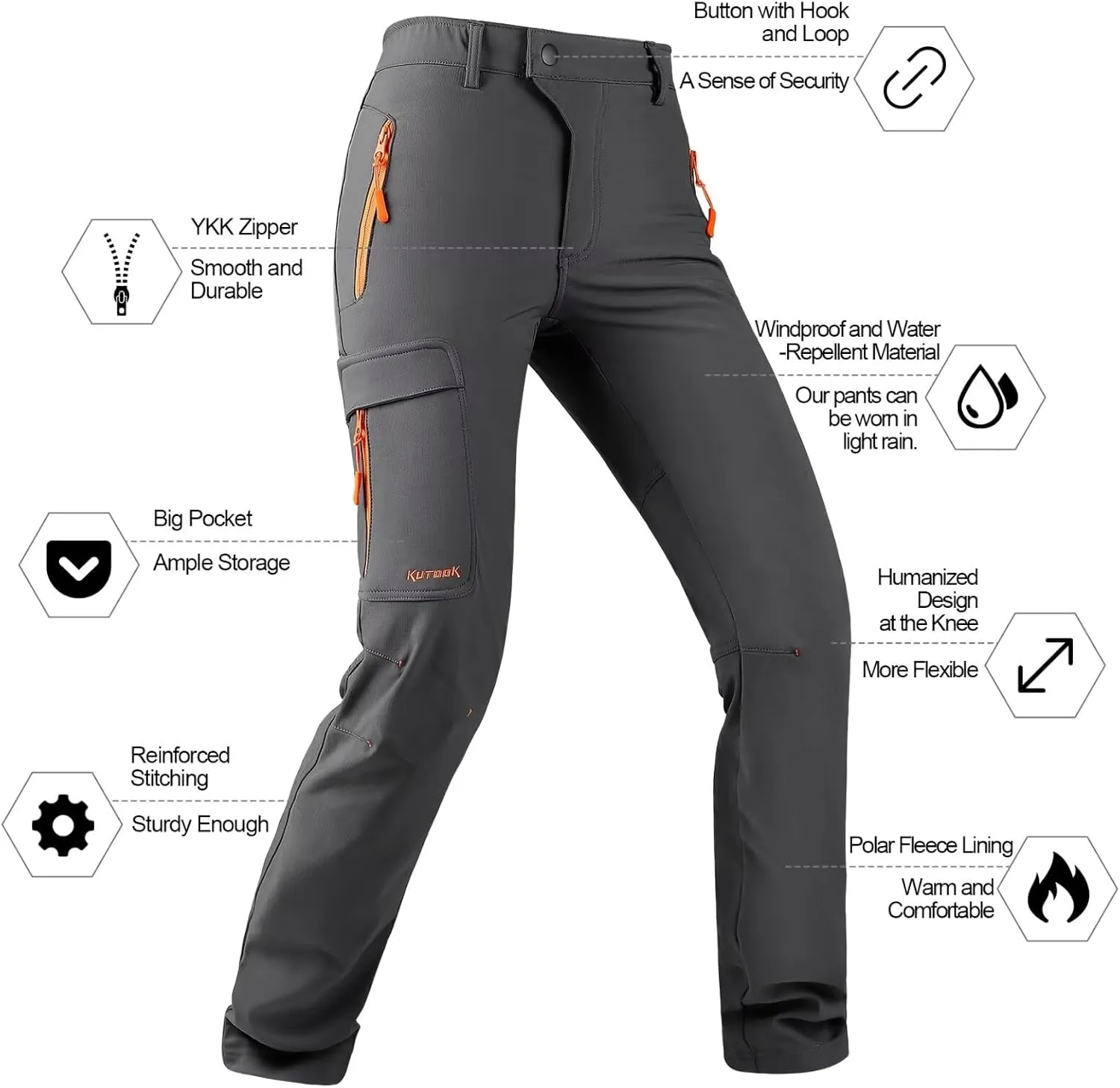 KUTOOK Women's Thermal Softshell Hiking Pants Windproof Polar Fleece Lined Cargo Pants for Winter Outdoor Sports