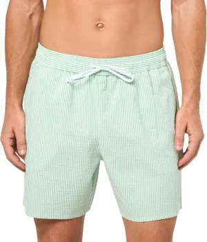 Lacoste Men's Striped Seersucker Swim Trunks, White & Green, Large