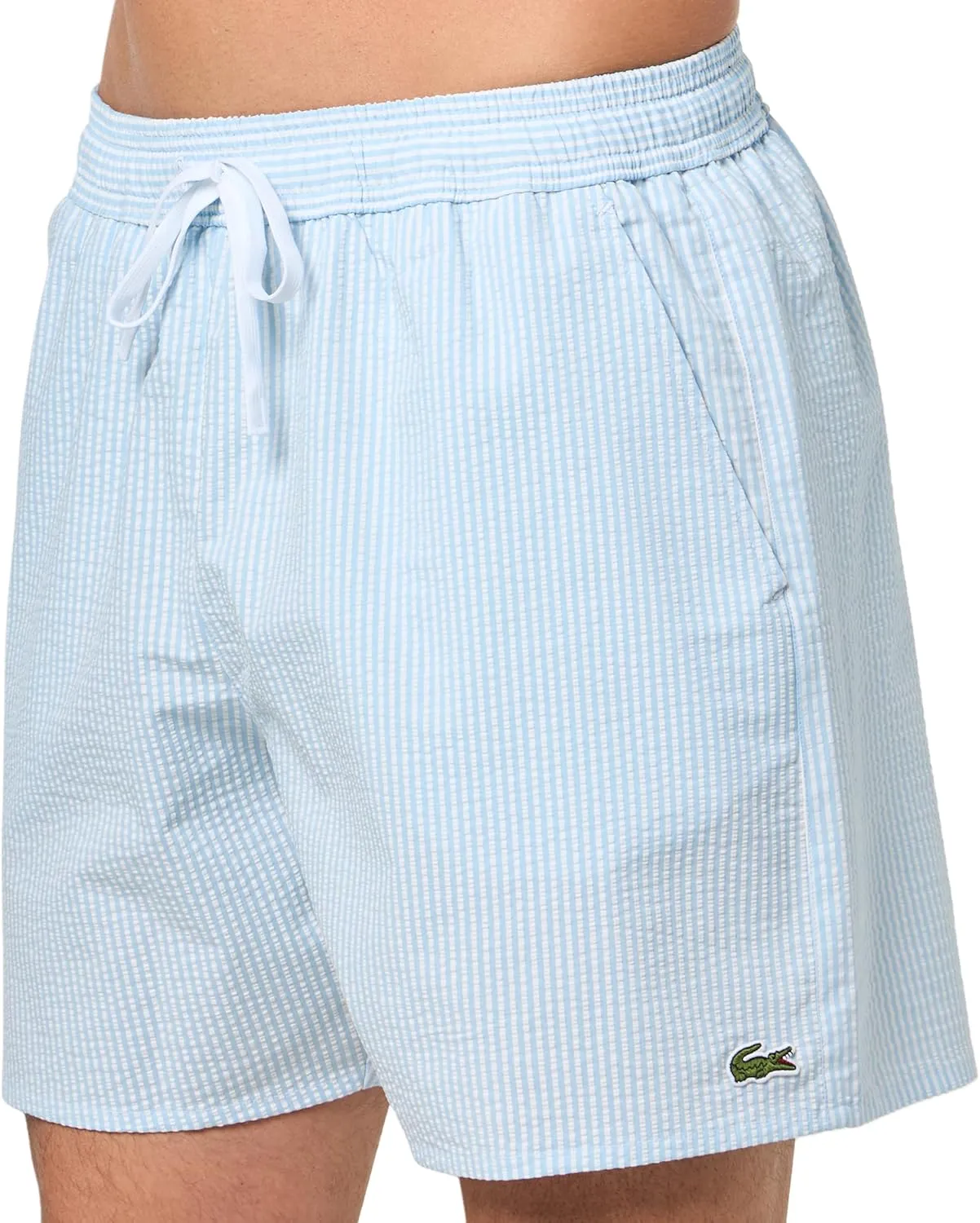 Lacoste Men's Striped Seersucker Swim Trunks