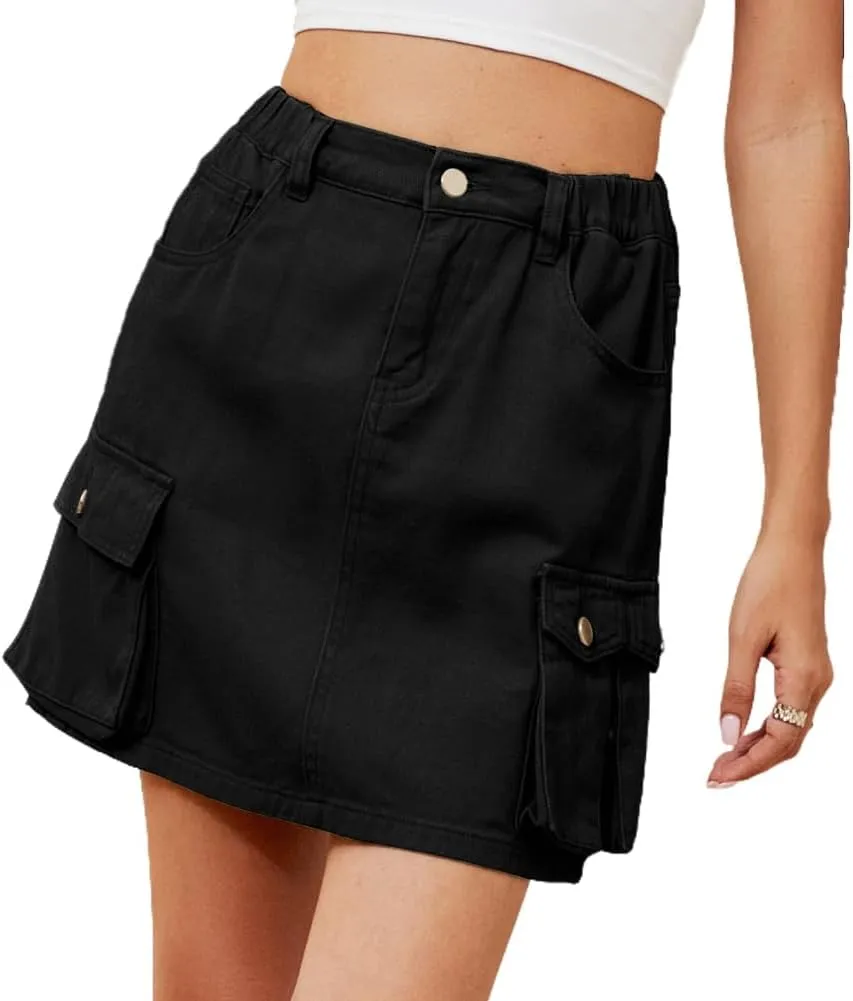 LAFOURAM Womens Denim Skirt Summer with Pockets A Line High Waisted Western Mini Jean Shorts