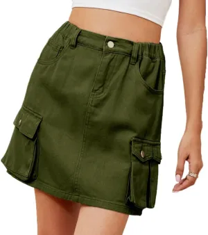 LAFOURAM Womens Denim Skirt Summer with Pockets A Line High Waisted Western Mini Jean Shorts