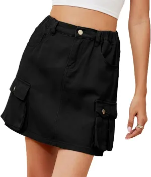 LAFOURAM Womens Denim Skirt Summer with Pockets A Line High Waisted Western Mini Jean Shorts