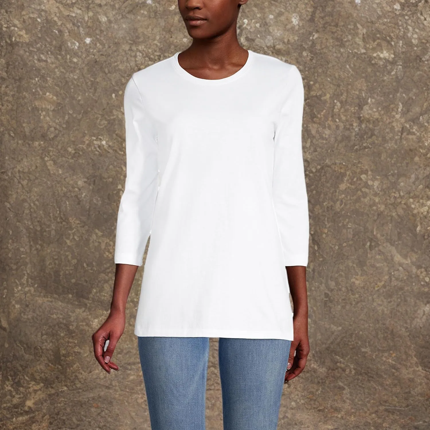 Lands' End Women's 3/4 Sleeve Supima Cotton Crewneck Tunic