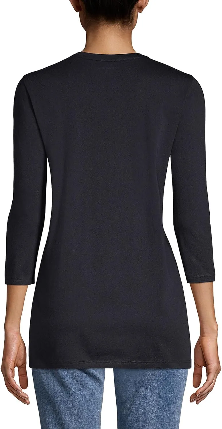 Lands' End Women's 3/4 Sleeve Supima Cotton Crewneck Tunic