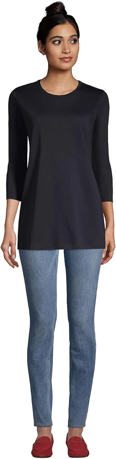 Lands' End Women's 3/4 Sleeve Supima Cotton Crewneck Tunic