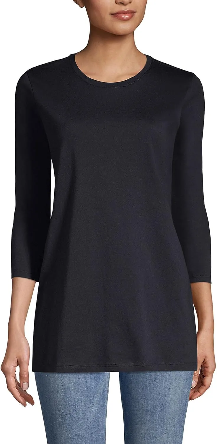 Lands' End Women's 3/4 Sleeve Supima Cotton Crewneck Tunic