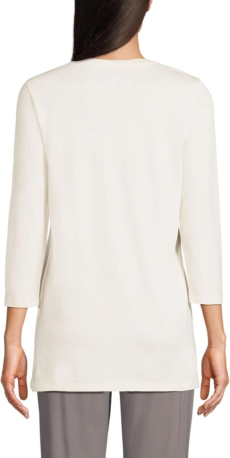 Lands' End Women's 3/4 Sleeve Supima Cotton Crewneck Tunic