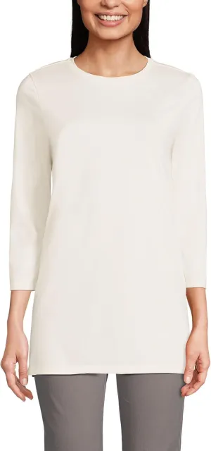 Lands' End Women's 3/4 Sleeve Supima Cotton Crewneck Tunic
