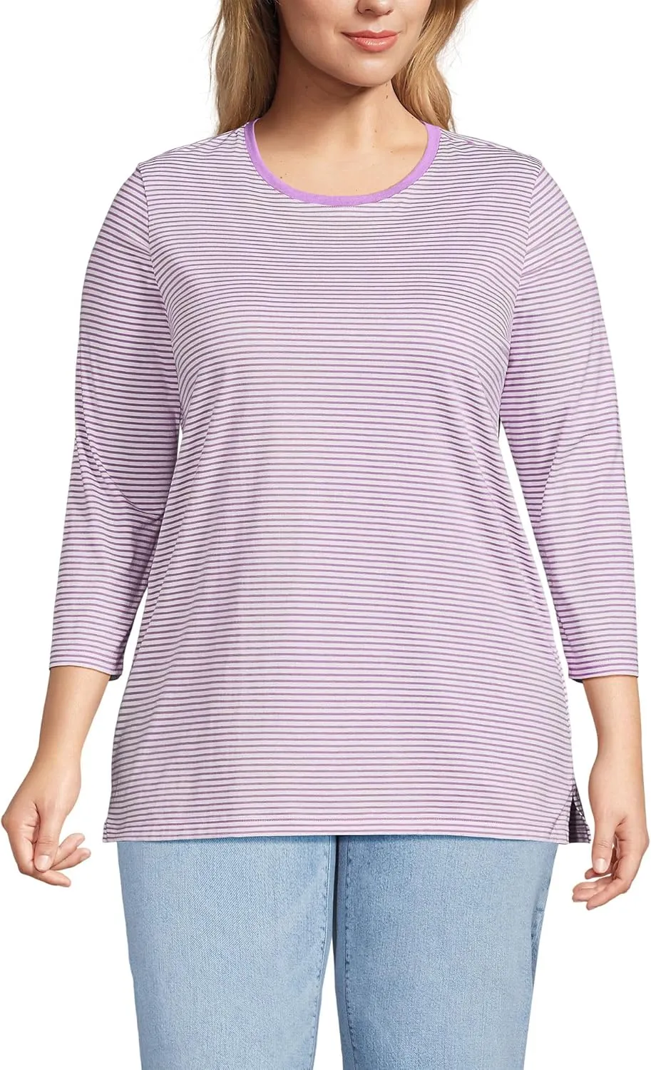 Lands' End Women's 3/4 Sleeve Supima Cotton Crewneck Tunic