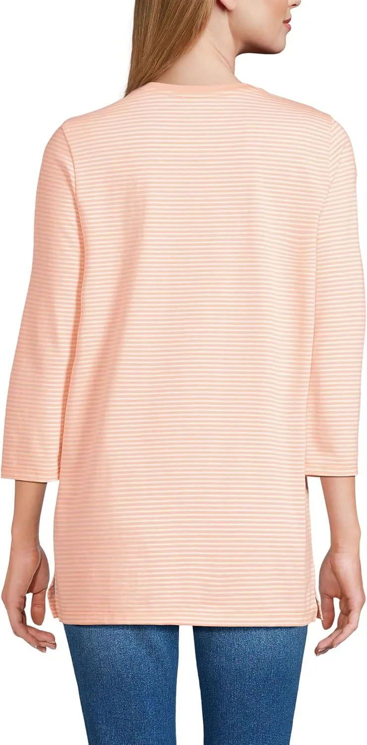 Lands' End Women's 3/4 Sleeve Supima Cotton Crewneck Tunic