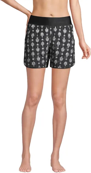 Lands' End Womens Comfort Waist 5in Swim Short Panty Black/ivory Geo Damask Regular 16