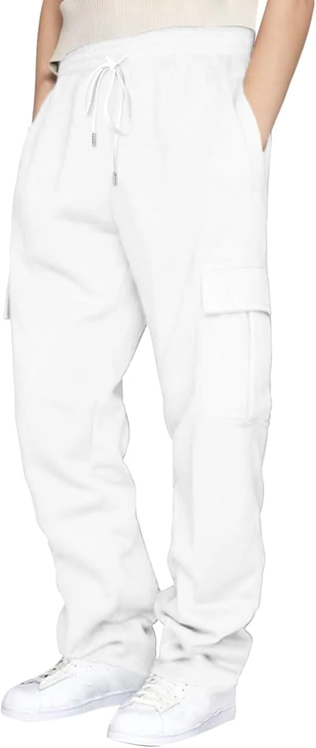Linen Pants for Men Solid Color Casual Zipper Pocket Colorblock Loose Comfy Sweatpants Trousers for Men Green