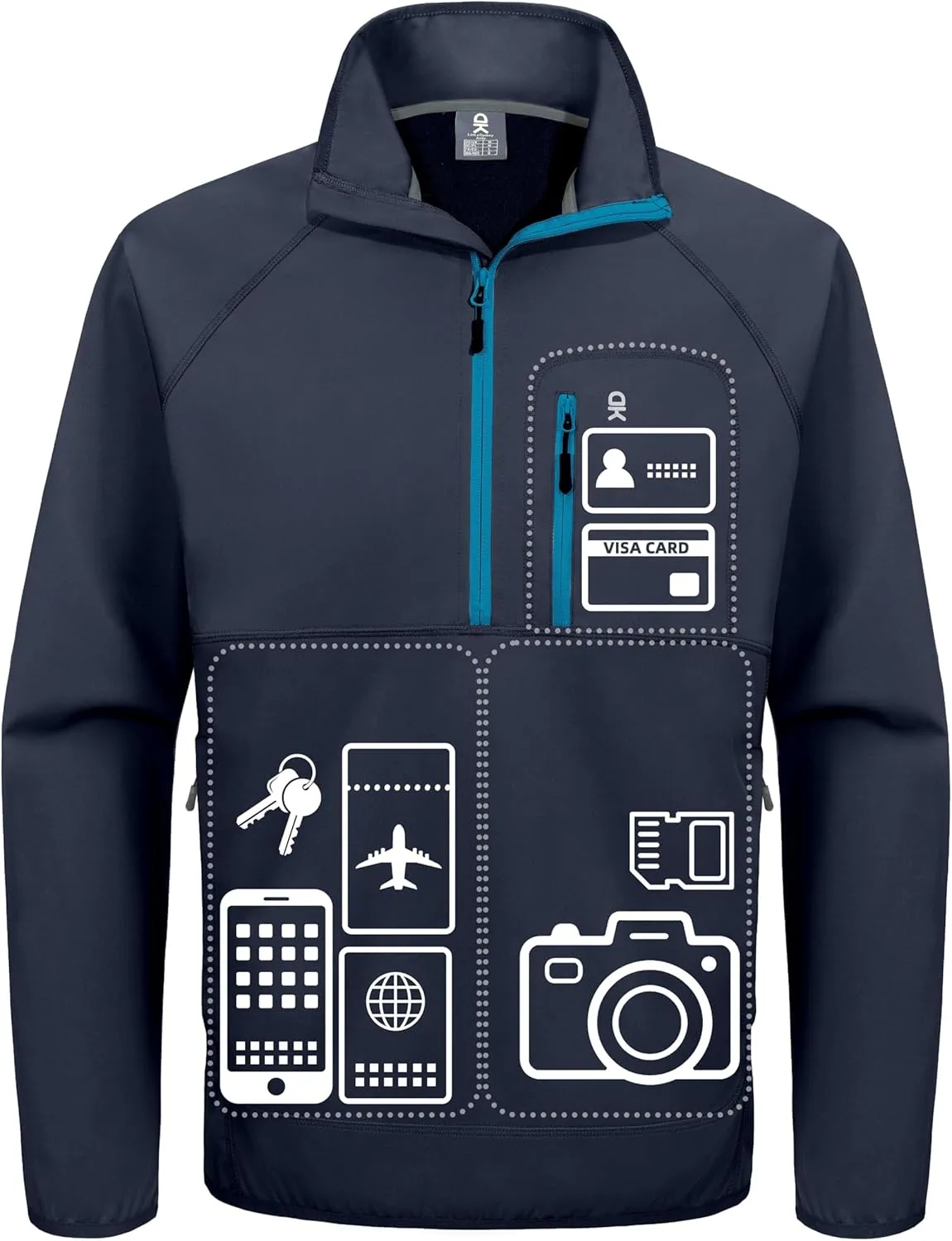 Little Donkey Andy Men's Half Zipper Pullover, Windproof Softshell MTB Mountain Bike Jacket for Cycling Golf Workout