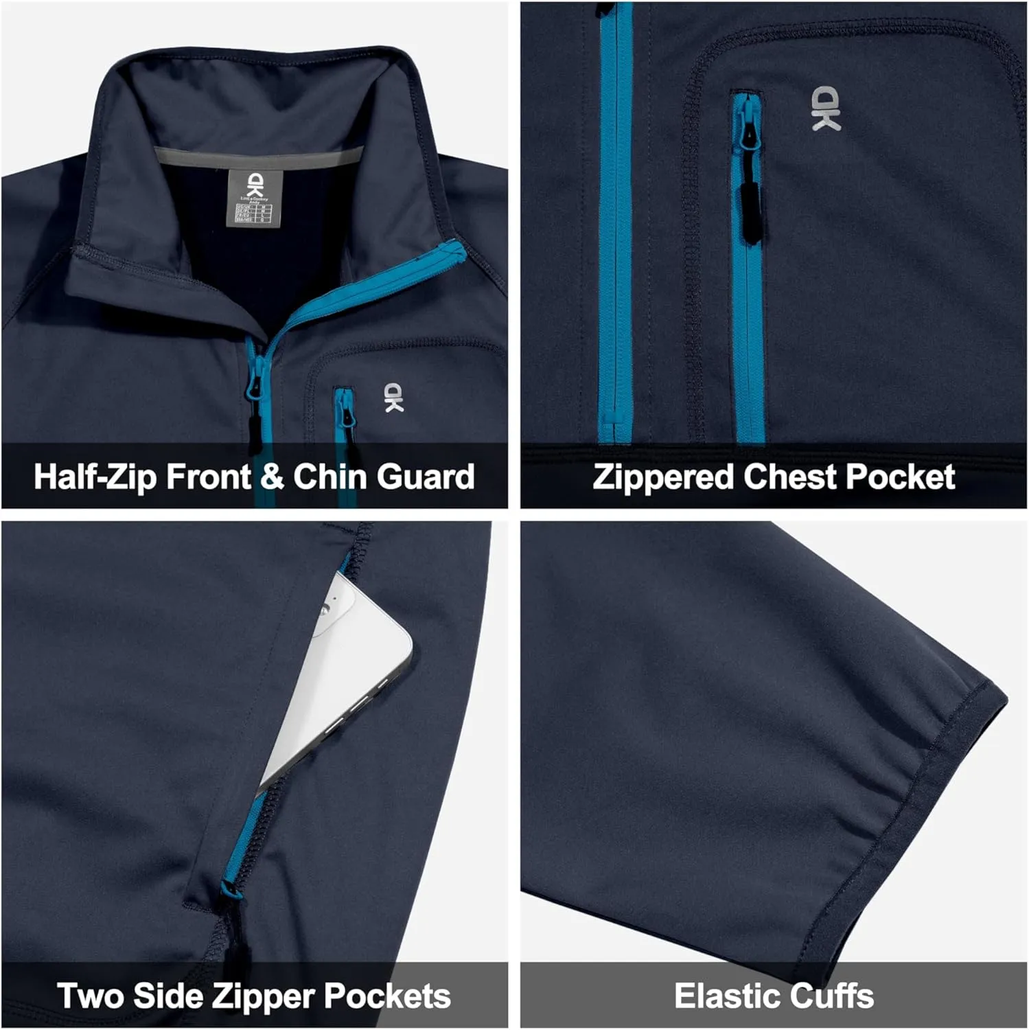 Little Donkey Andy Men's Half Zipper Pullover, Windproof Softshell MTB Mountain Bike Jacket for Cycling Golf Workout