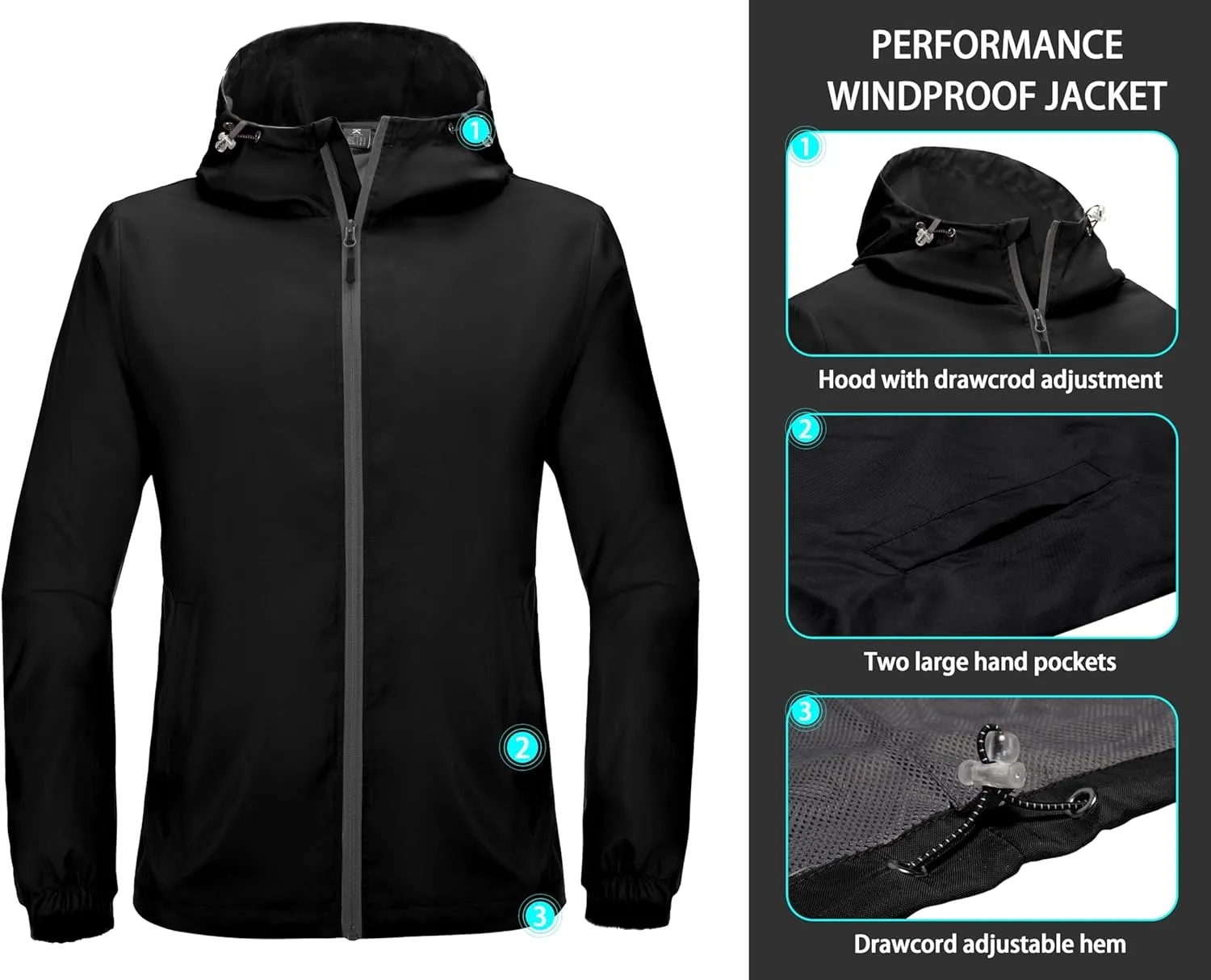 Little Donkey Andy Mens Lightweight Breathable Windbreaker Golf Jacket UPF50  Windproof Outdoor Running Coat