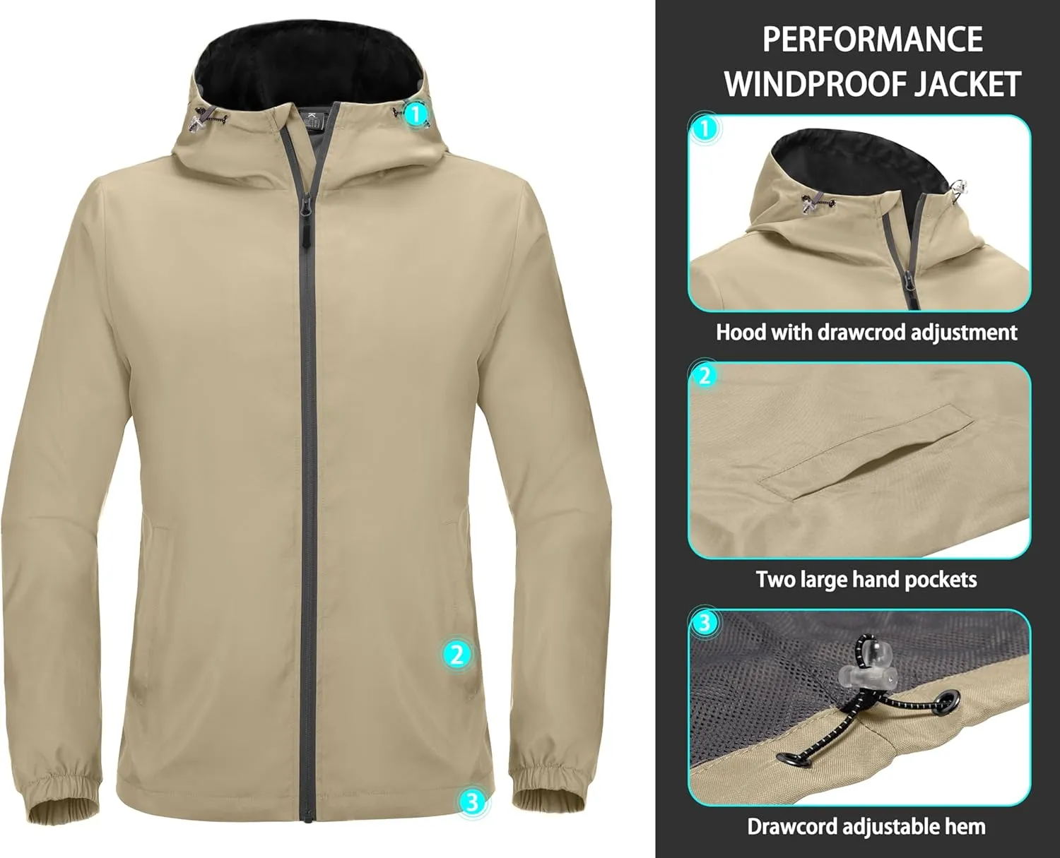 Little Donkey Andy Mens Lightweight Breathable Windbreaker Golf Jacket UPF50  Windproof Outdoor Running Coat