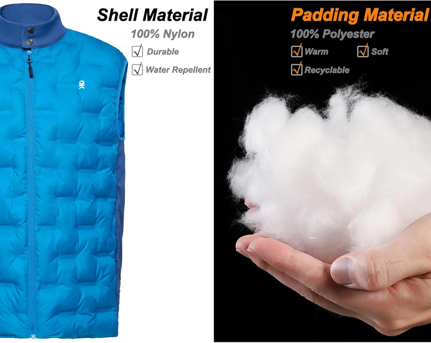 Little Donkey Andy Men's Lightweight Puffer Vest, Outdoor Windproof Sleeveless Jacket for Hiking Travel Golf