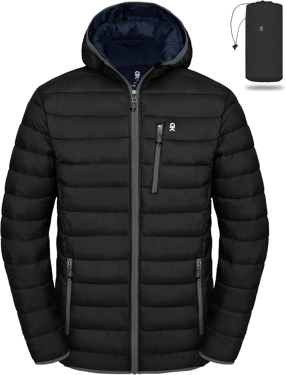 Little Donkey Andy Men's Packable Puffer Jacket Lightweight Hooded Windproof Winter Coat with Recycled Insulation