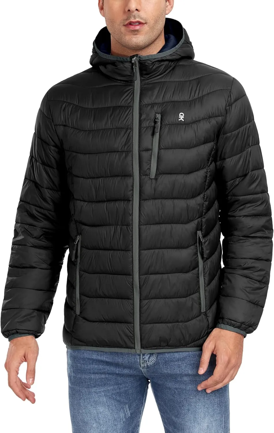 Little Donkey Andy Men's Packable Puffer Jacket Lightweight Hooded Windproof Winter Coat with Recycled Insulation