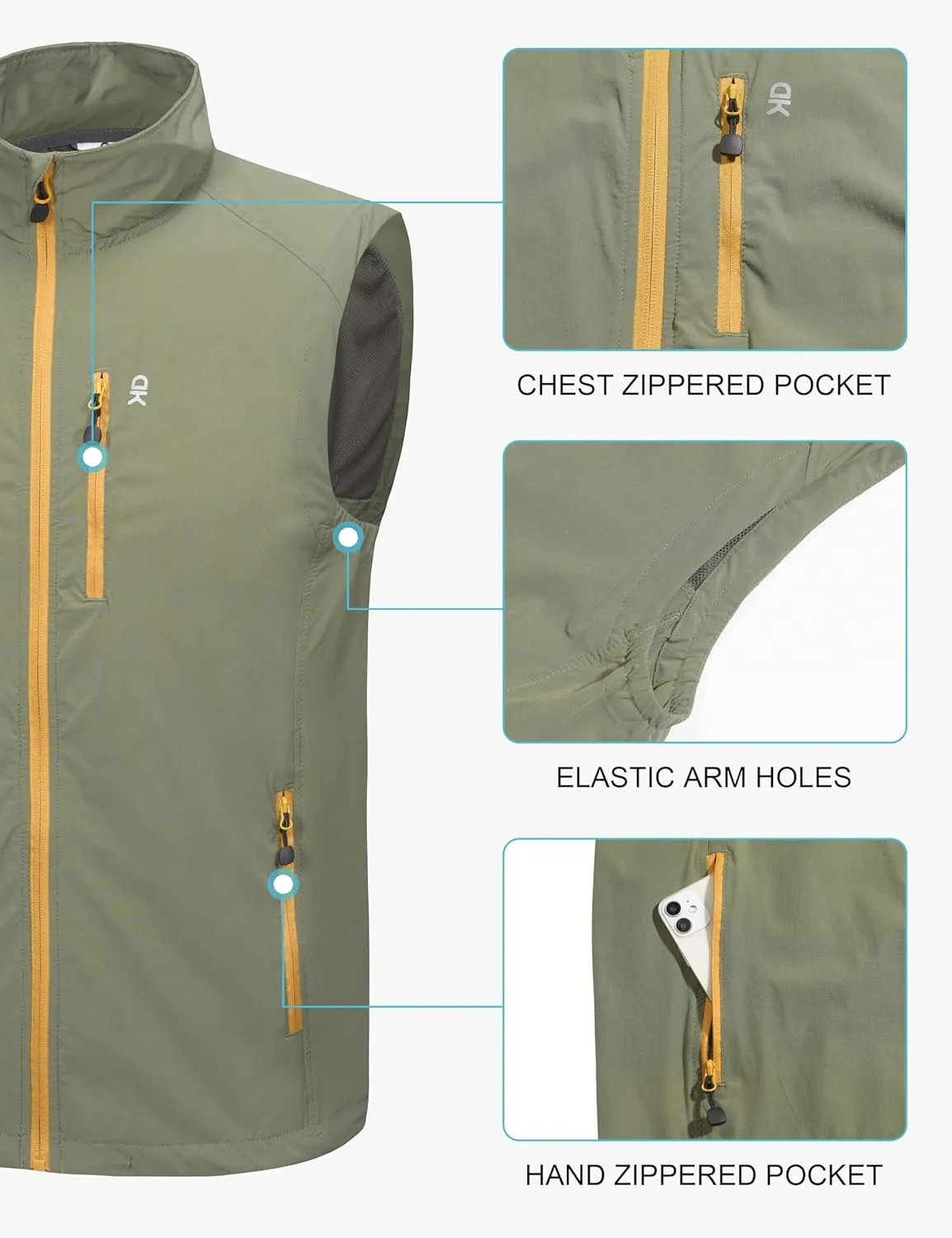 Little Donkey Andy Men's Quick Dry Vest Sleeveless Summer Stretchy Windproof Jacket for Golfing Cycling Running