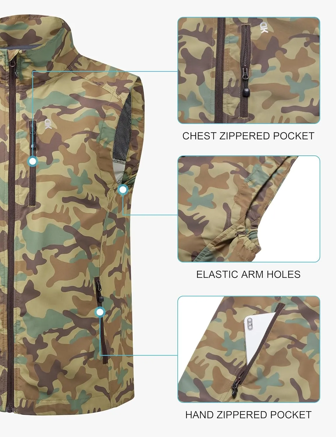 Little Donkey Andy Men's Quick Dry Vest Sleeveless Summer Stretchy Windproof Jacket for Golfing Cycling Running