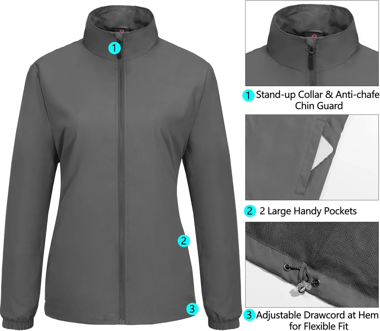 Little Donkey Andy Women's Lightweight Windbreaker Jacket Breathable Windproof Spring Fall Summer Jacket Running Golf UPF50 