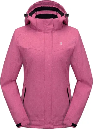 Little Donkey Andy Women's Waterproof Hiking Skiing Jacket with Removable Hood, Fleece Lined Winter Warm Rain Coat