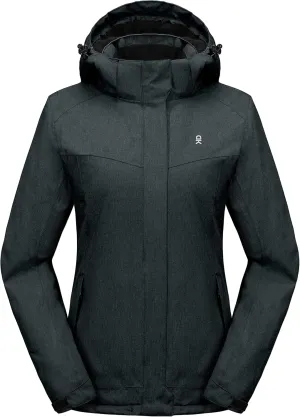 Little Donkey Andy Women's Waterproof Hiking Skiing Jacket with Removable Hood, Fleece Lined Winter Warm Rain Coat