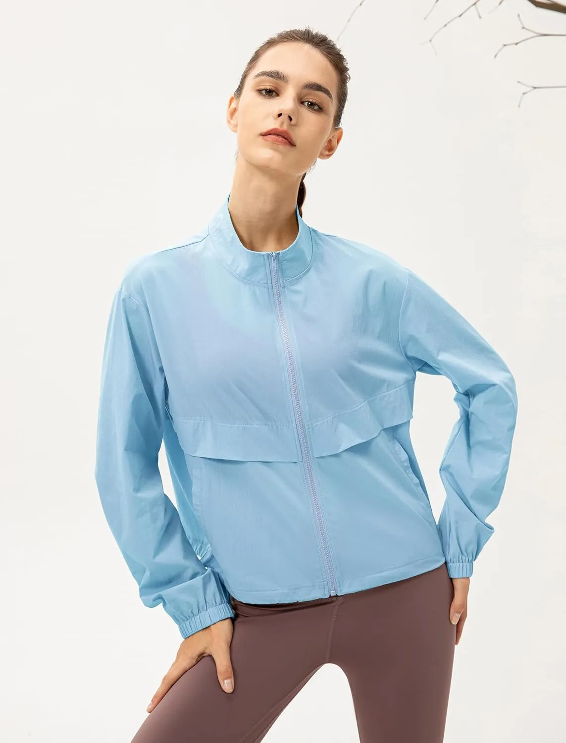 Locachy Women's Lightweight Zip Up Athletic Jacket Stand Collar Windproof Sun Protection Workout Outdoor Jacket