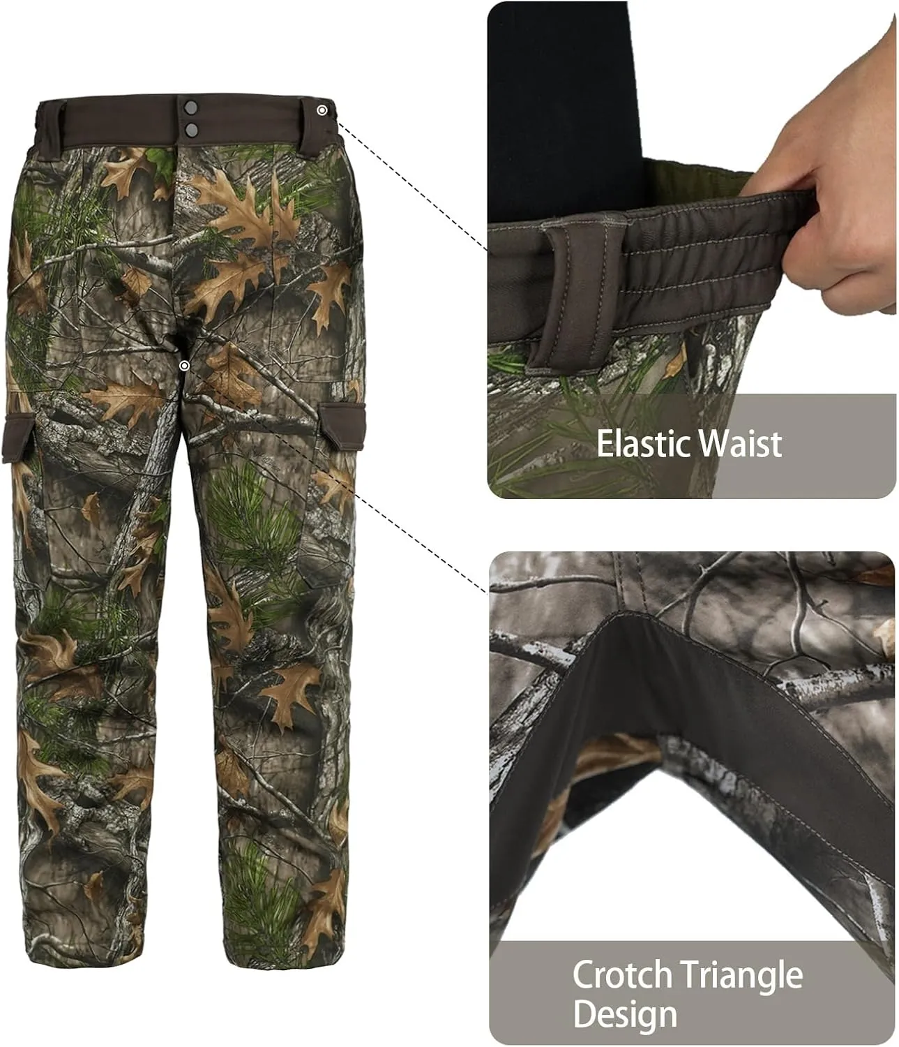 LOOGU Men's Fleece Lined Insulation Camo Hunting Pants Windproof Water-Resistant Softshell Tactical Pants for Men