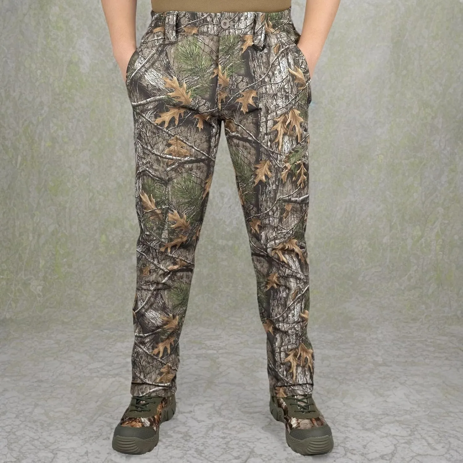 LOOGU Men's Fleece Lined Insulation Camo Hunting Pants Windproof Water-Resistant Softshell Tactical Pants for Men