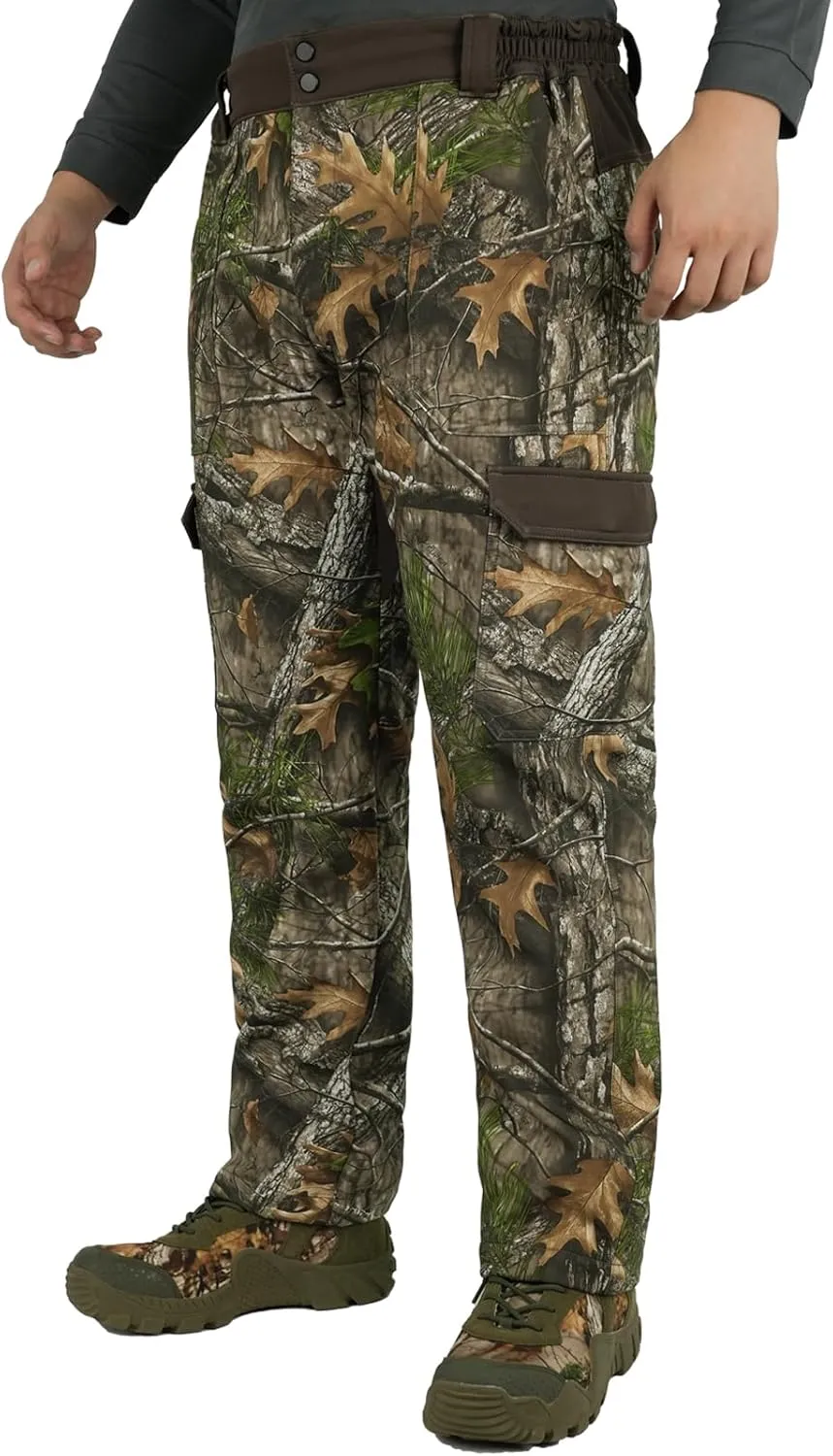 LOOGU Men's Fleece Lined Insulation Camo Hunting Pants Windproof Water-Resistant Softshell Tactical Pants for Men