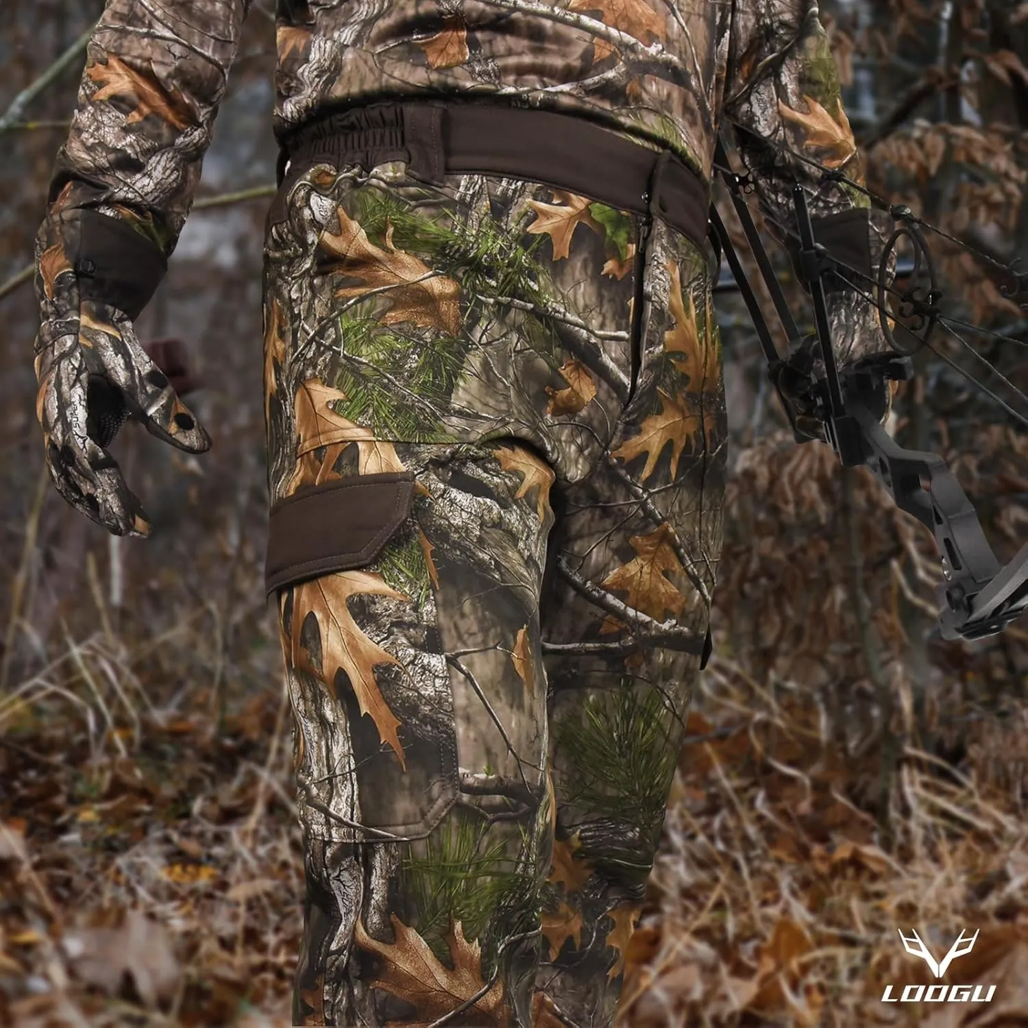 LOOGU Men's Fleece Lined Insulation Camo Hunting Pants Windproof Water-Resistant Softshell Tactical Pants for Men