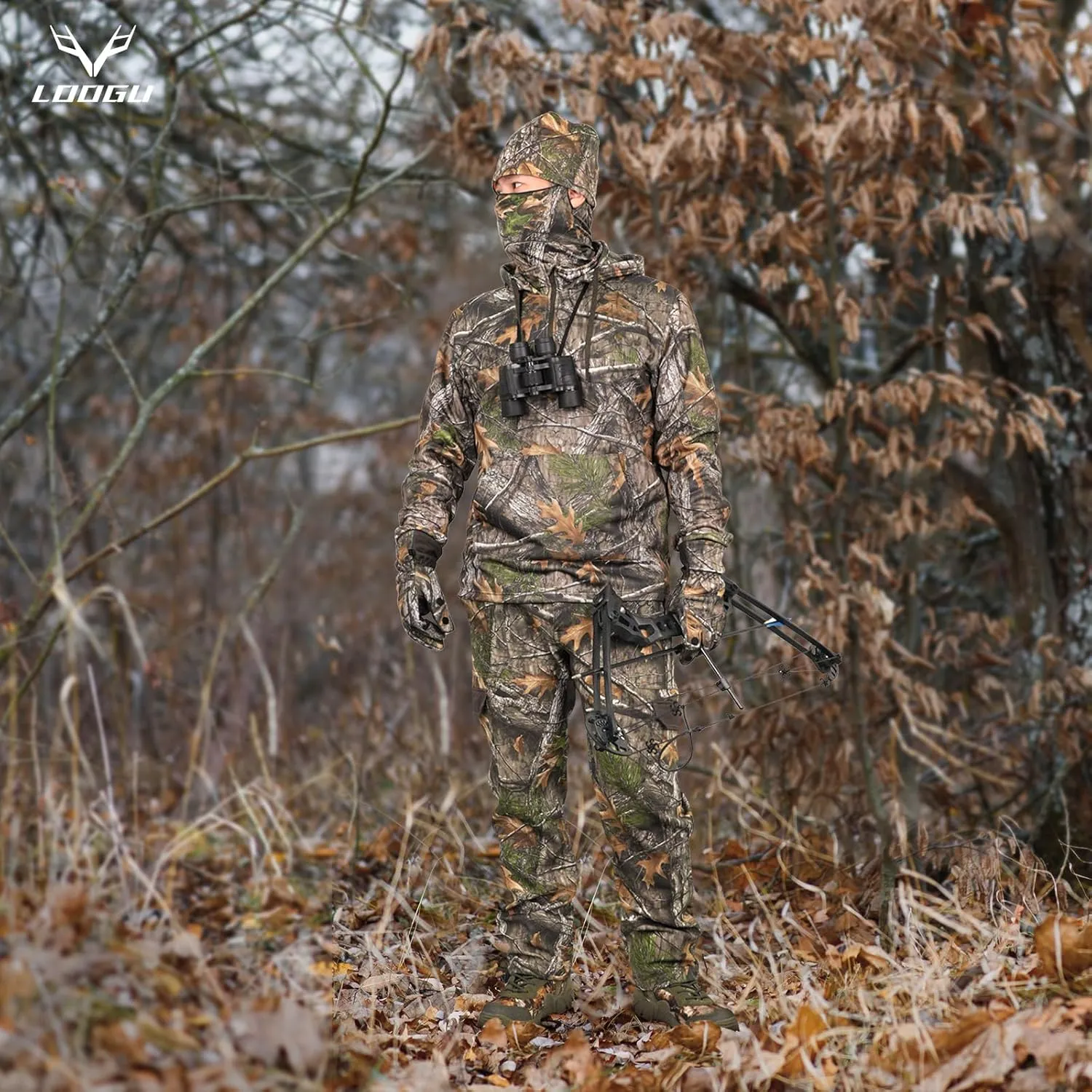 LOOGU Men's Fleece Lined Insulation Camo Hunting Pants Windproof Water-Resistant Softshell Tactical Pants for Men