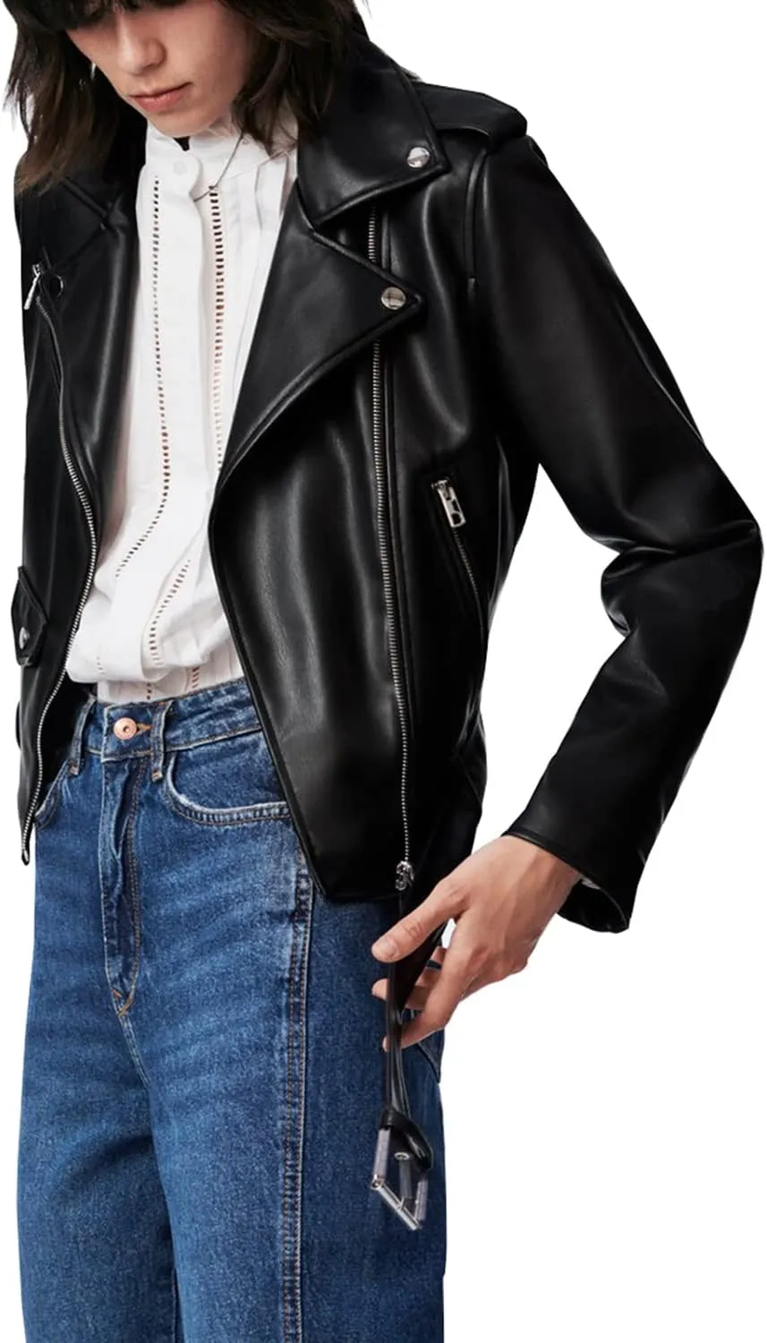 LY VAREY LIN Women's Faux Leather Motorcycle Jacket PU Slim Short Biker Coat