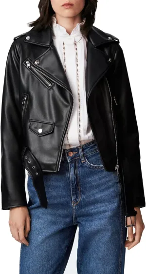 LY VAREY LIN Women's Faux Leather Motorcycle Jacket PU Slim Short Biker Coat