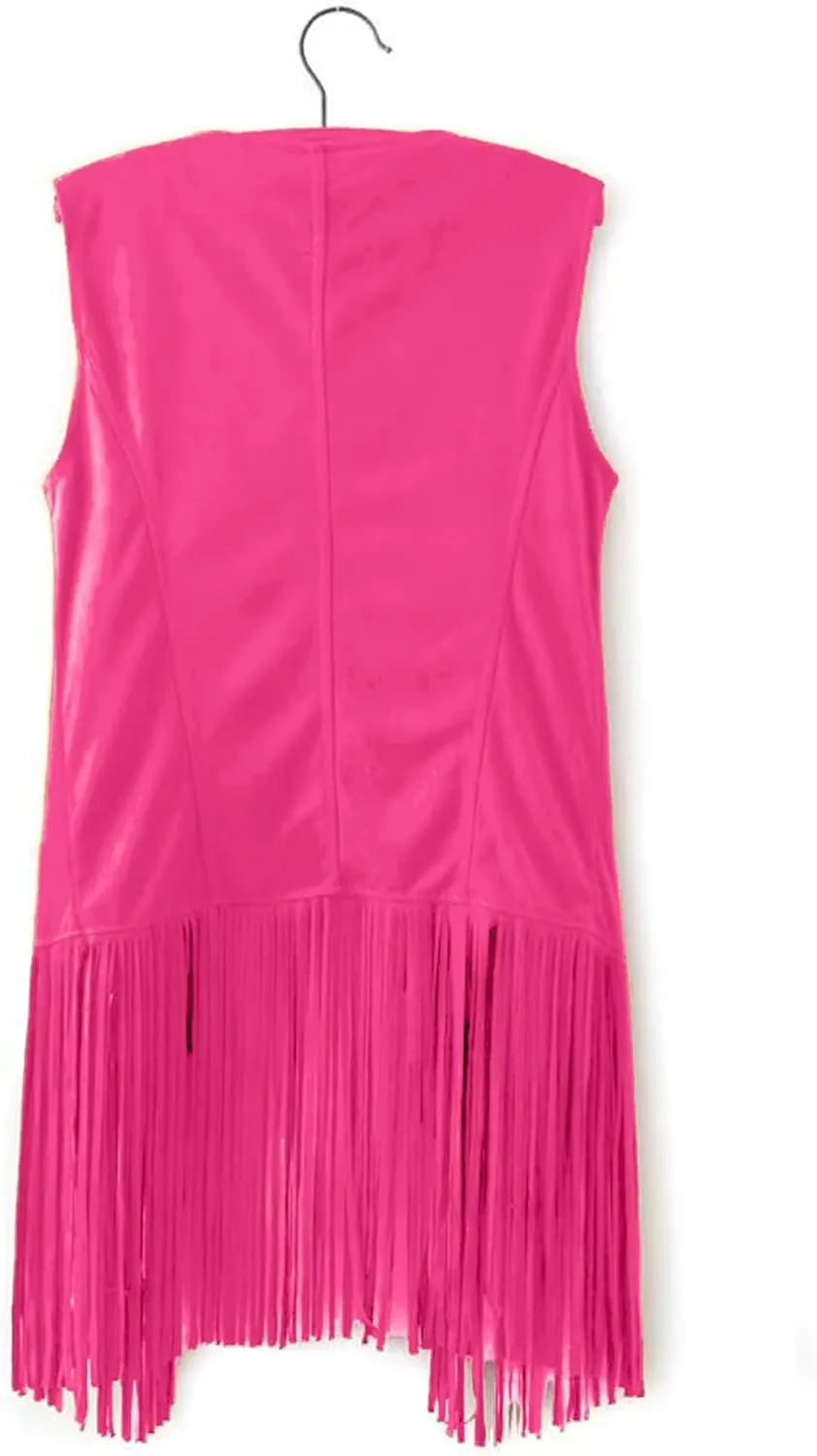 LYANER Women's Faux Suede Tassels Vest Cardigan Open-Front Vest Cardigan Jacket
