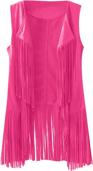 LYANER Women's Faux Suede Tassels Vest Cardigan Open-Front Vest Cardigan Jacket