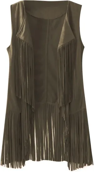 LYANER Women's Faux Suede Tassels Vest Cardigan Open-Front Vest Cardigan Jacket